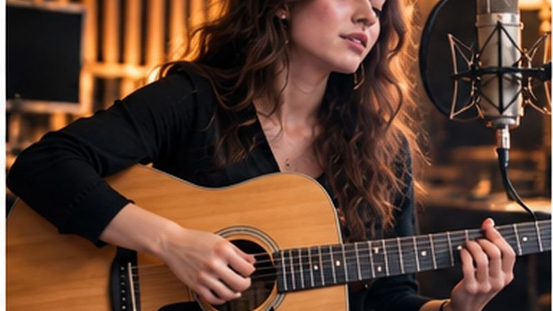 Guitarist recording in a warm home studio