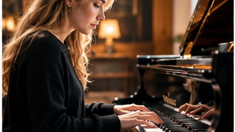 Pianist playing a grand piano